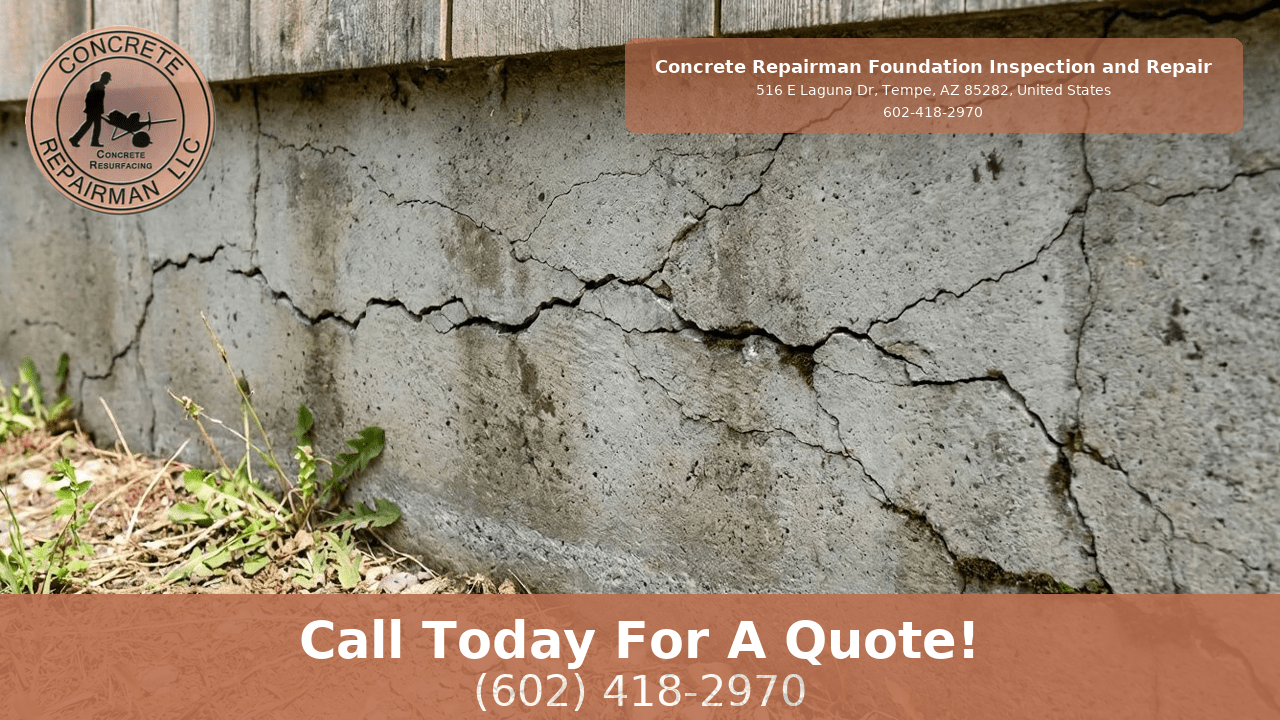 Cracked residential foundation in Phoenix, Arizona being evaluated to determine whether foundation repair or replacement is the appropriate solution by Concrete Repairman LLC