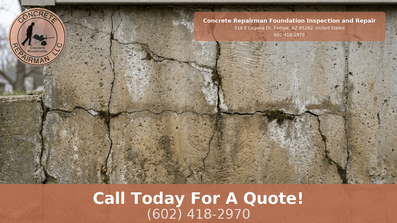 Cracked residential foundation wall in Phoenix, Arizona showing structural damage evaluated by Concrete Repairman foundation repair contractors for professional inspection and repair services