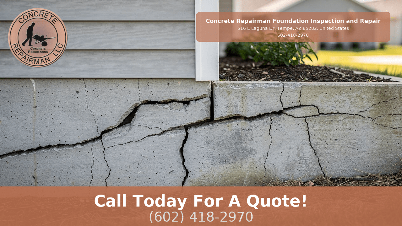 Severe foundation settlement cracks and structural concrete damage requiring professional foundation repair by Concrete Repairman LLC in Arizona