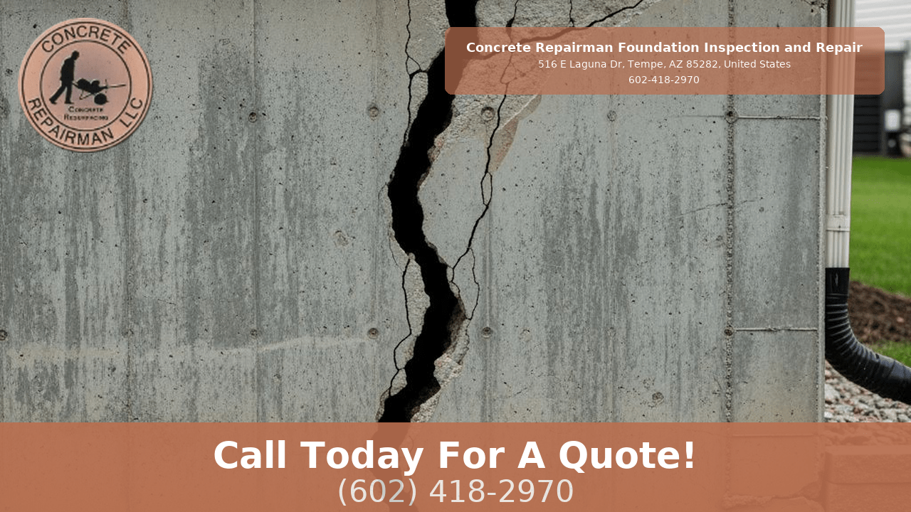 Large vertical crack in a residential concrete foundation wall requiring expert foundation inspection and repair by Concrete Repairman LLC in Phoenix, Arizona.